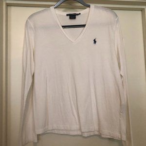 Polo Cream Colored Long-Sleeve T-Shirt with Navy Pony